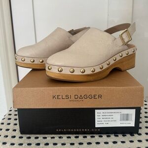 Kelsi Dagger “Warehouse” Vegan Leather Ivory Studded Clogs